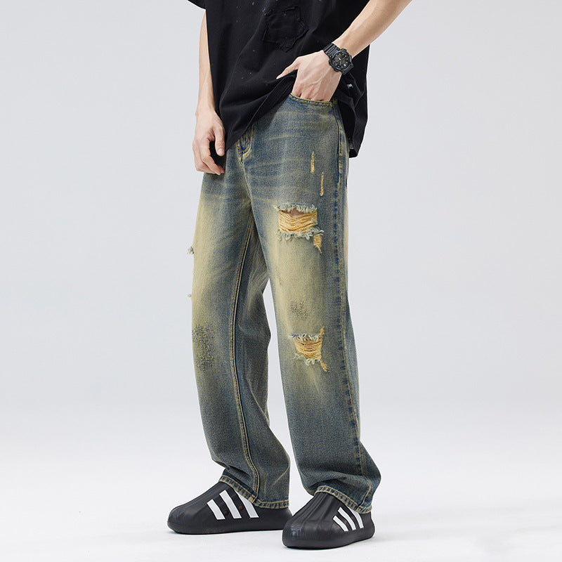 American-style Retro Washed Ripped Jeans