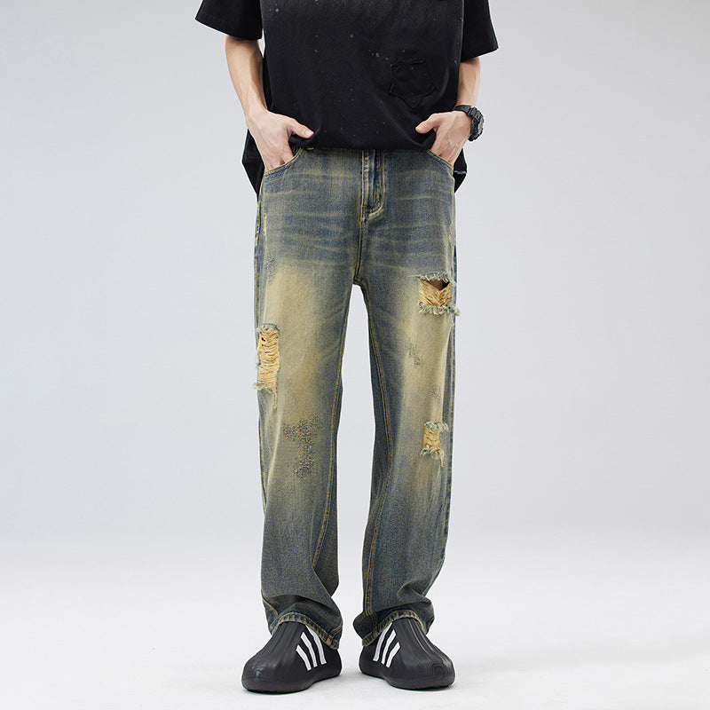 American-style Retro Washed Ripped Jeans